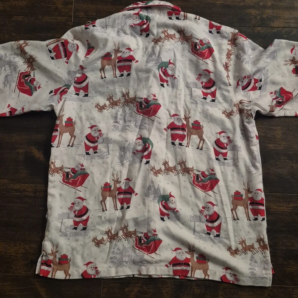POTTERY PARN KIDS heritage Santa Flannel Pajama Top Christmas Button Sleep Shirt